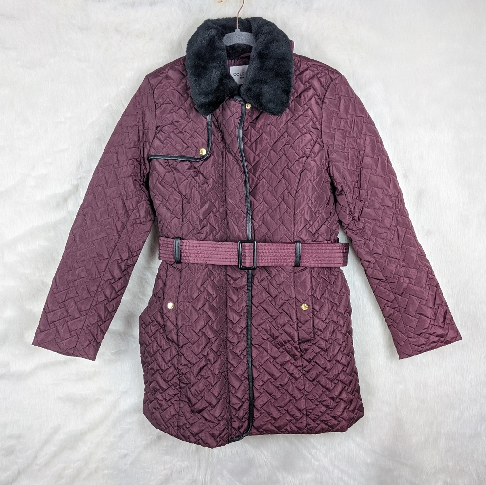 Cole haan- plum winter coat with black fur collar